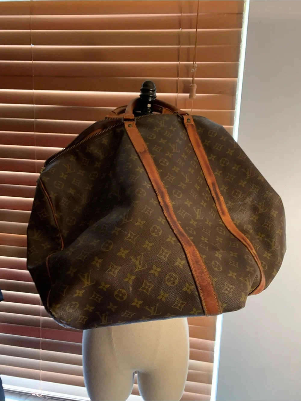 Vintage Brown Canvas Travel Tote with Leather Trim